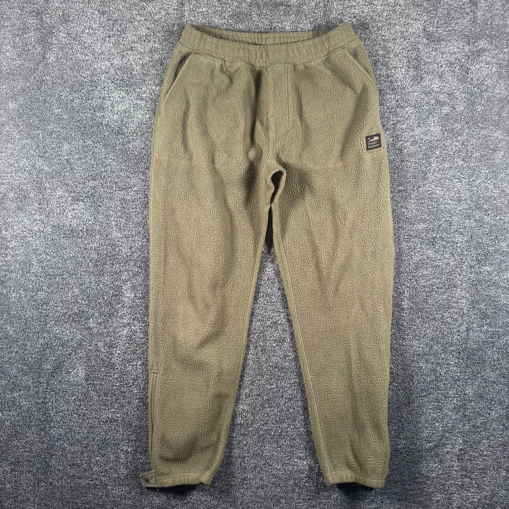 Howler Brothers Fleece Pants Mens L Deep Eddy Olive Green Jogger Ankle Zip Snap